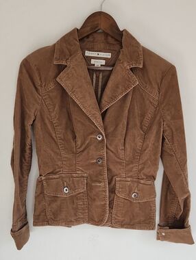 Vintage 90s Preppy Camel Corduroy Cotton Stretch Jacket Dark Academia Size S